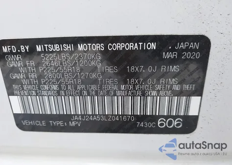 2020 Mitsubishi Outlander Sel S-Awc from USA, damaged, VIN JA4J24A53LZ041670